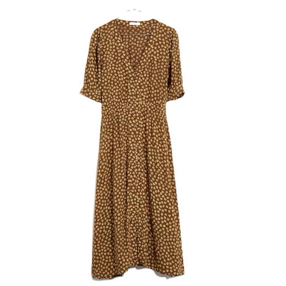 Madewell Button-cuff Midi Dress in Woodcut Flowers Size 4